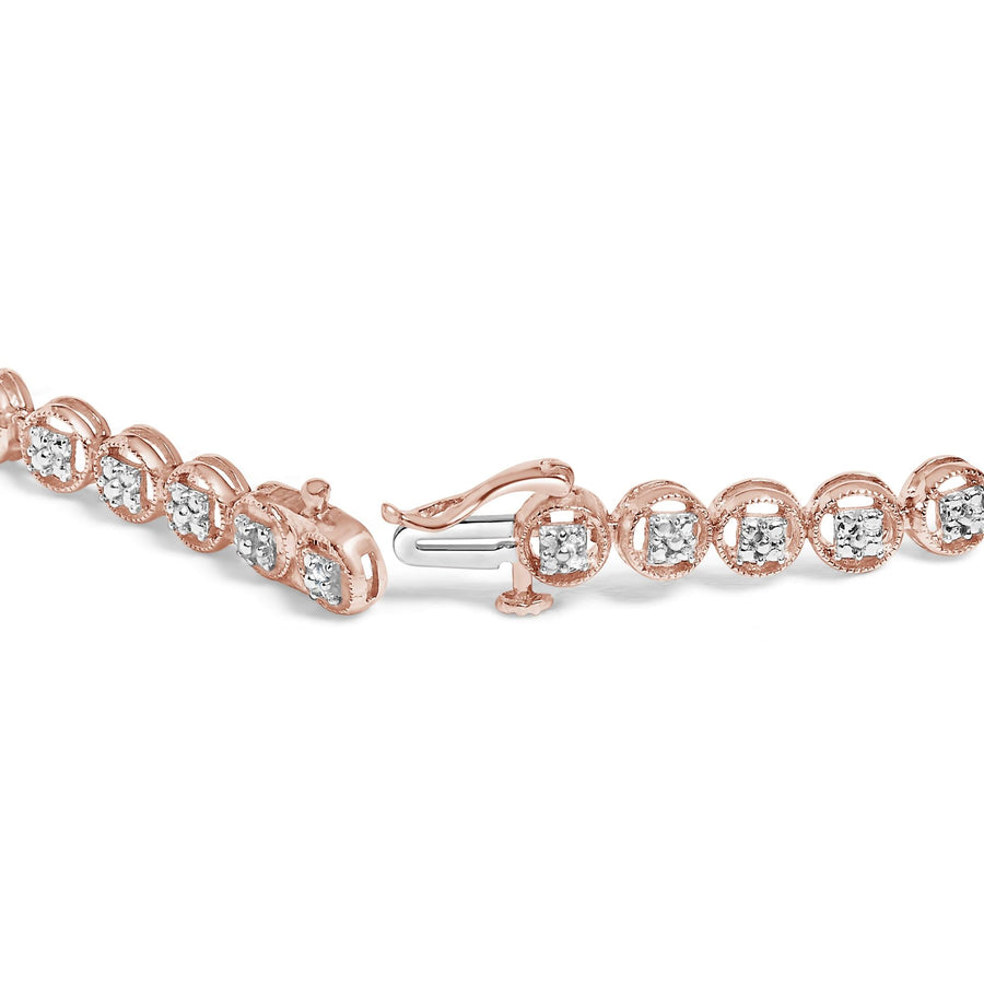 .925 Sterling Silver 1/10 Cttw Diamond Open Circle Beaded Wheel Link Tennis Bracelet (I-J Color, I3 Clarity) - 7.25