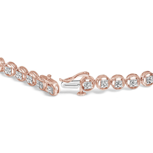 .925 Sterling Silver 1/10 Cttw Diamond Open Circle Beaded Wheel Link Tennis Bracelet (I-J Color, I3 Clarity) - 7.25
