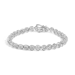 .925 Sterling Silver 1/10 Cttw Diamond Open Circle Beaded Wheel Link Tennis Bracelet (I-J Color, I3 Clarity) - 7.25