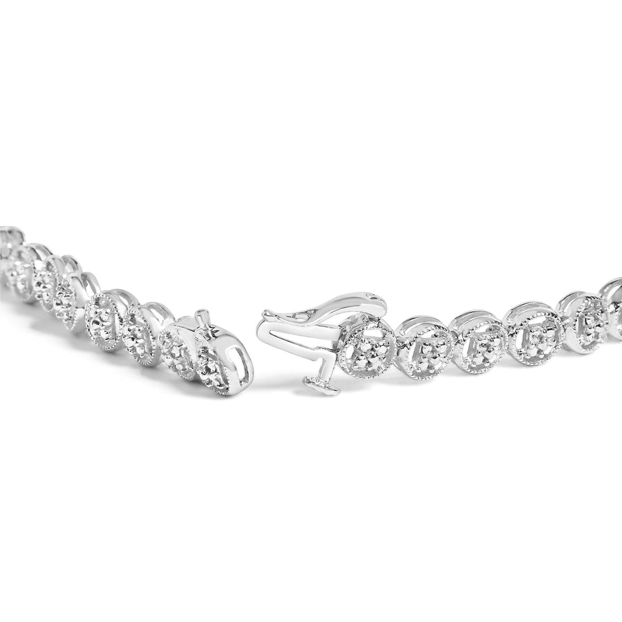 .925 Sterling Silver 1/10 Cttw Diamond Open Circle Beaded Wheel Link Tennis Bracelet (I-J Color, I3 Clarity) - 7.25