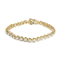 .925 Sterling Silver 1/10 Cttw Diamond Open Circle Beaded Wheel Link Tennis Bracelet (I-J Color, I3 Clarity) - 7.25