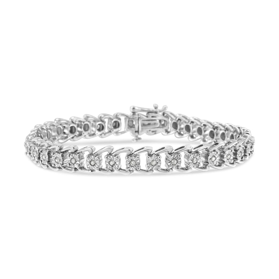 .925 Sterling Silver 1/2 Cttw Diamond Miracle-Set Double Swoosh Wave Style 7
