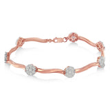 .925 10k Rose Gold Over Sterling Silver 1.0 cttw Diamond Floral Link Bracelet (I-J Color,I3 Clarity)-1 thumbnail 2