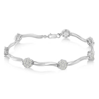 .925 Sterling Silver 1.0 Cttw Diamond Cluster Miracle-Set Station & Twisted Bar 7
