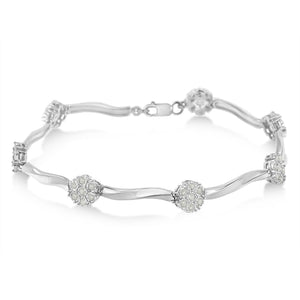 .925 Sterling Silver 1.0 Cttw Diamond Cluster Miracle-Set Station & Twisted Bar 7