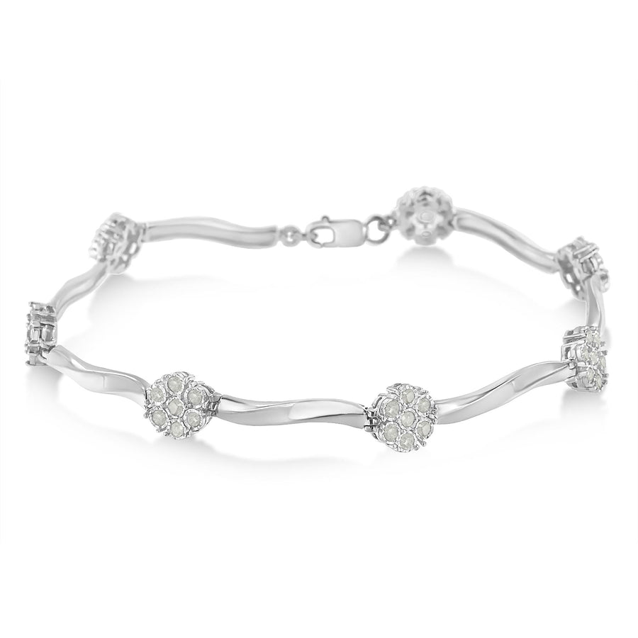.925 Sterling Silver 1/4 Cttw Diamond Cluster Miracle-Set Station & Twisted Bar 7