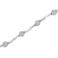 .925 Sterling Silver 1.0 cttw Miracle-Set Diamond 7 Stone Floral Cluster Link Bracelet (I-J Color, I3 Clarity) -7