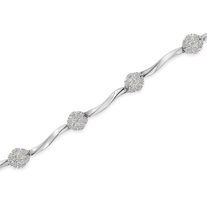 .925 Sterling Silver 1.0 cttw Miracle-Set Diamond 7 Stone Floral Cluster Link Bracelet (I-J Color, I3 Clarity) -7