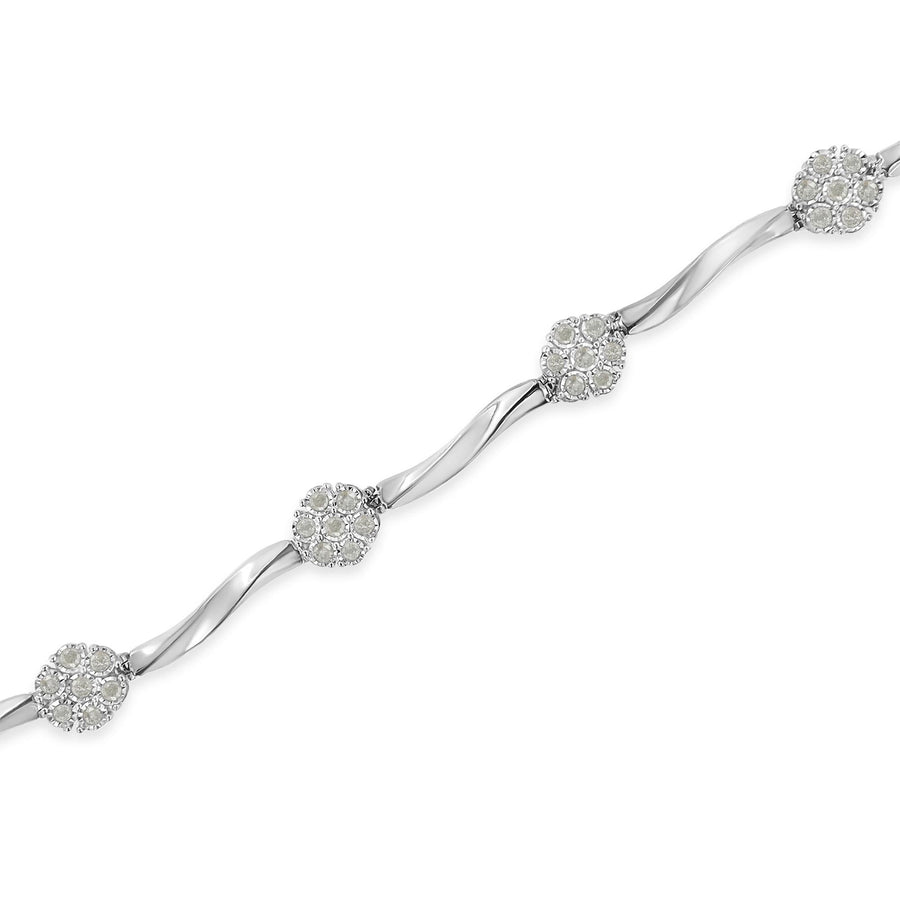 .925 Sterling Silver 1/4 Cttw Diamond Cluster Miracle-Set Station & Twisted Bar 7