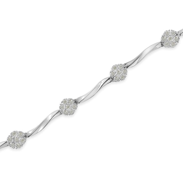 .925 Sterling Silver 1/4 Cttw Diamond Cluster Miracle-Set Station & Twisted Bar 7