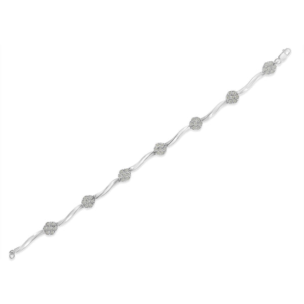 .925 Sterling Silver 1.0 Cttw Diamond Cluster Miracle-Set Station & Twisted Bar 7