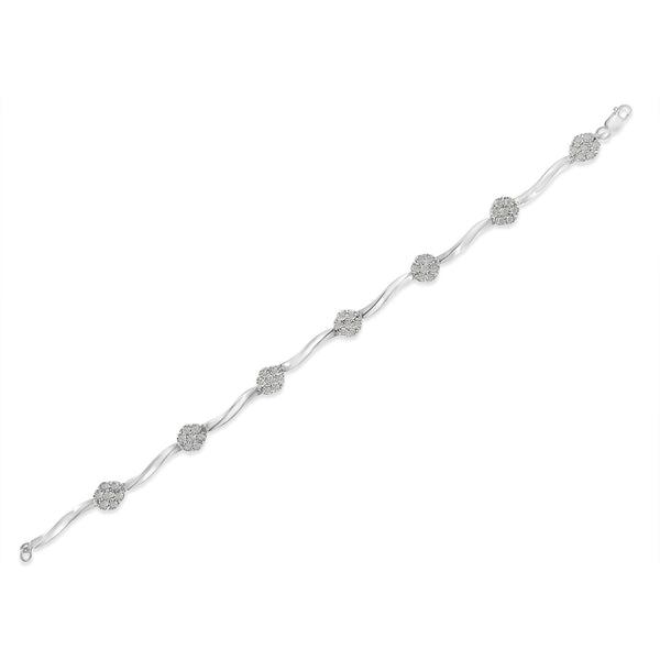 .925 Sterling Silver 1/4 Cttw Diamond Cluster Miracle-Set Station & Twisted Bar 7