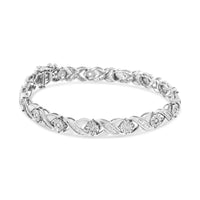.925 Sterling Silver 1.0 Cttw Round-Brilliant and Baguette Cut Diamond Miracle-Set X-Link 7