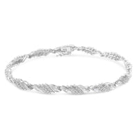 .925 Sterling Silver 1-1/2 Cttw Round and Baguette Cut Diamond Wave Link Bracelet (I-J Color, I2-I3 Clarity) - 7