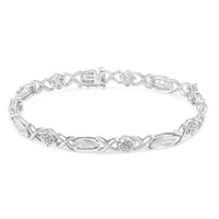 .925 Sterling Silver 1.0 Cttw Round-Cut and Baguette-Cut Diamond X-Link Bracelet (I-J Color, I1-I2 Clarity) - 7
