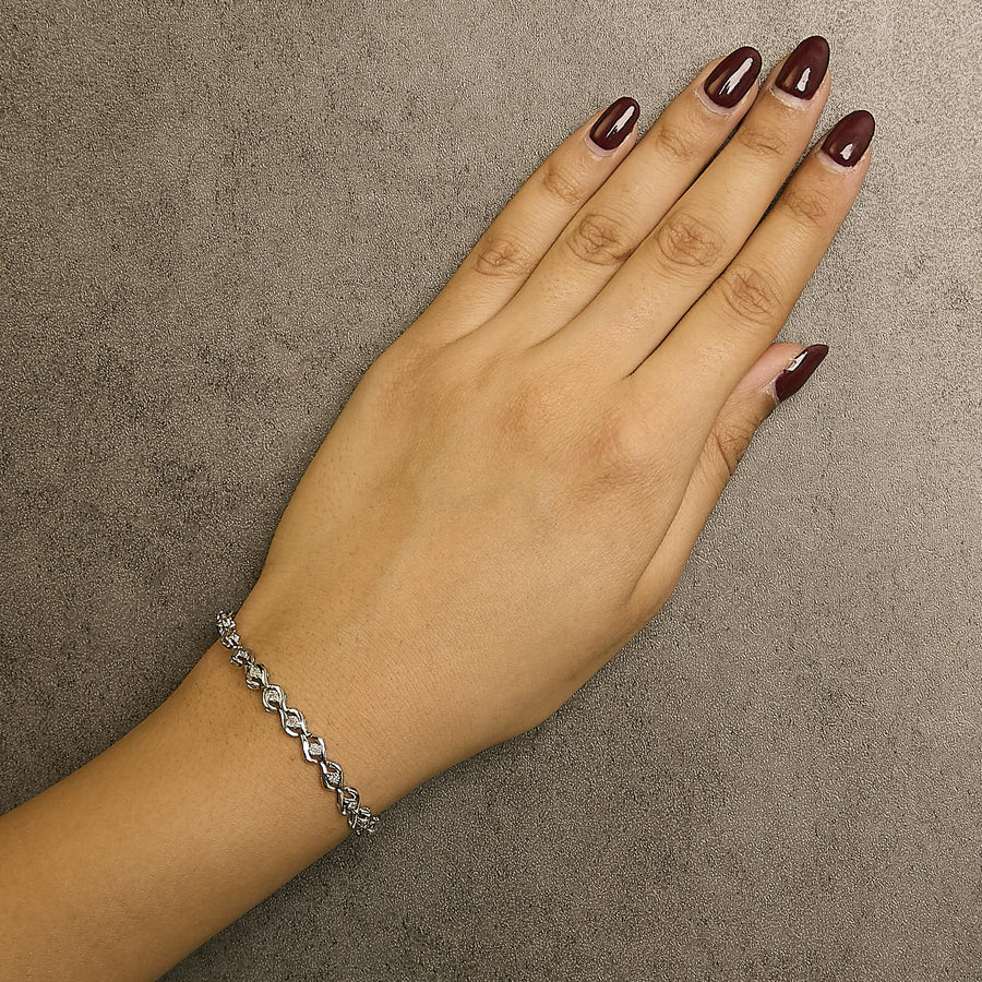 .925 Sterling Silver 1/10 Cttw Round-Cut Diamond Links of Flame Bracelet (I-J Color, I3) - 7.25