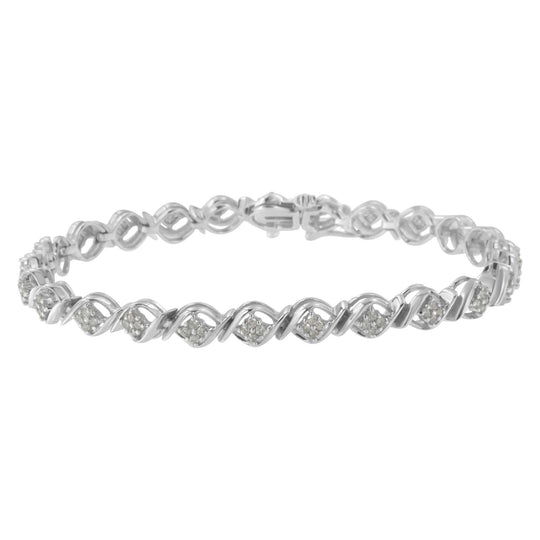 925 sterling silver cluster bracelet with 1 ct round diamond stones