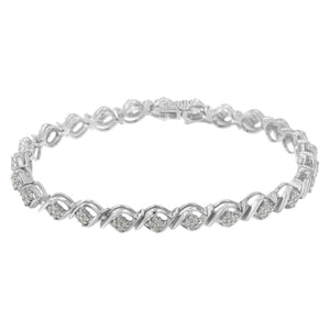 Sterling Silver Diamond Cluster Link Bracelet (1 cttw, I-J Color, I2-I3 Clarity)-1