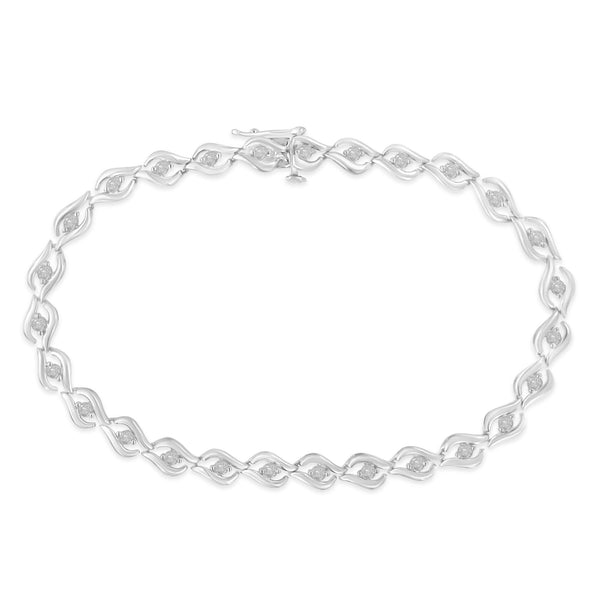 .925 Sterling Silver 1/2 Cttw Rose Cut Diamond Almond Shape Link Tennis Bracelet (I-J Color, I3 Clarity) - 7” 