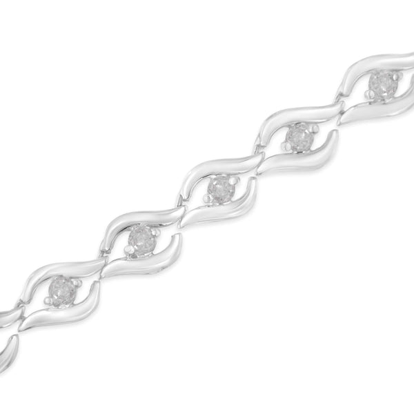 .925 Sterling Silver 1/2 Cttw Rose Cut Diamond Almond Shape Link Tennis Bracelet (I-J Color, I3 Clarity) - 7” 