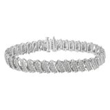925 sterling silver bracelet with multi-row cluster diamond stones thumbnail 1