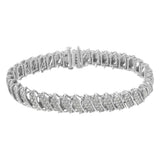.925 Sterling Silver 3.0 Cttw Diamond Multi Row Cluster Slanted Wave Link 7-¼” Tennis Bracelet (I-J Color, I2-I3 Clarity)-1 thumbnail 2