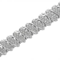 .925 Sterling Silver 3.0 Cttw Diamond Multi Row Cluster Slanted Wave Link 7-¼” Tennis Bracelet (I-J Color, I2-I3 Clarity)