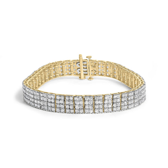 IGI Certified 14K Yellow Gold Plated Sterling Silver 10.0 Cttw Diamond 4 Row Tennis Bracelet-0