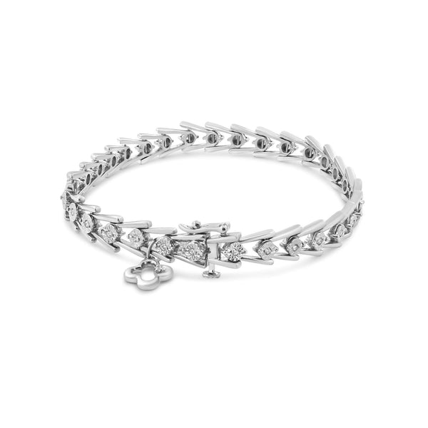 .925 Sterling Silver Diamond Miracle-Set Double Swoosh Milgrain Style Tennis Bracelet (1/2 cttw, I-J Color, I3 Clarity) - Size 7.75