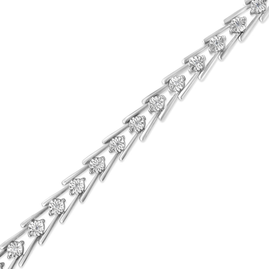 .925 Sterling Silver Diamond Miracle-Set Double Swoosh Milgrain Style Tennis Bracelet (1/2 cttw, I-J Color, I3 Clarity) - Size 7.75
