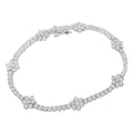 925 sterling silver bracelet with round diamond floral station clusters