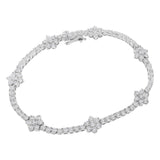 925 sterling silver bracelet with round diamond floral station clusters thumbnail 1
