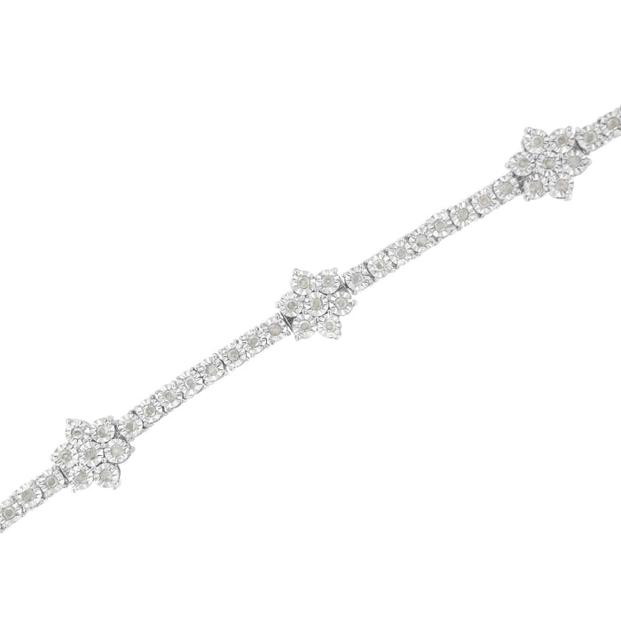 .925 Sterling Silver 1.0 cttw Miracle-Set Diamond Floral Station Tennis Bracelet (I-J Color, I3 Clarity) - 7-1/2