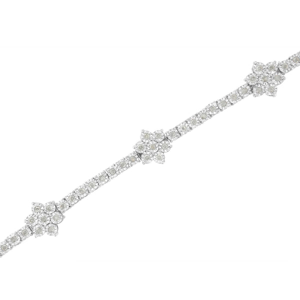 .925 Sterling Silver 1.0 cttw Miracle-Set Diamond Floral Station Tennis Bracelet (I-J Color, I3 Clarity) - 7-1/2
