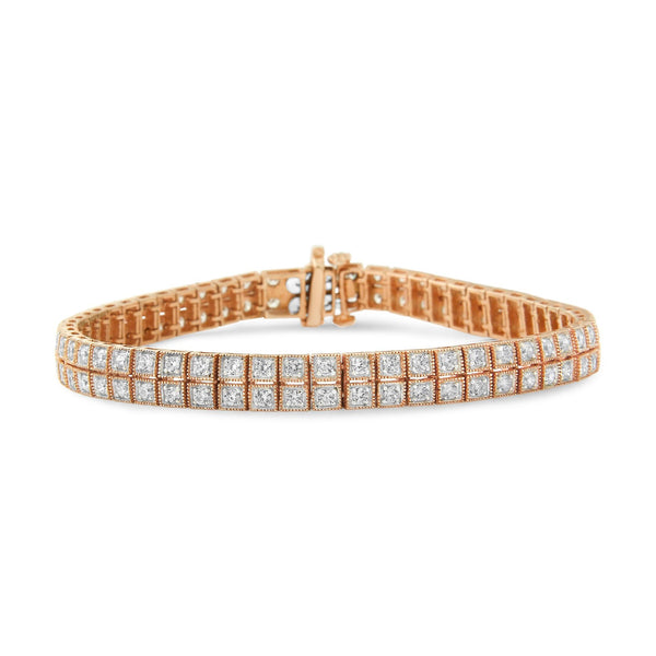 14K Rose Gold 3.0 Cttw Lab Grown Diamond Two Row Milgrain 7