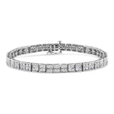 925 sterling silver bracelet with 4 round diamond stones on a box link chain thumbnail 1