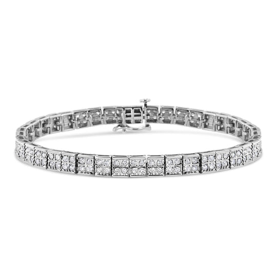 .925 Sterling Silver 2 Cttw Prong Set Round-Cut Diamond 4 Stone Box Link Bracelet (I-J Color, I3 Clarity) - 7.25"-0