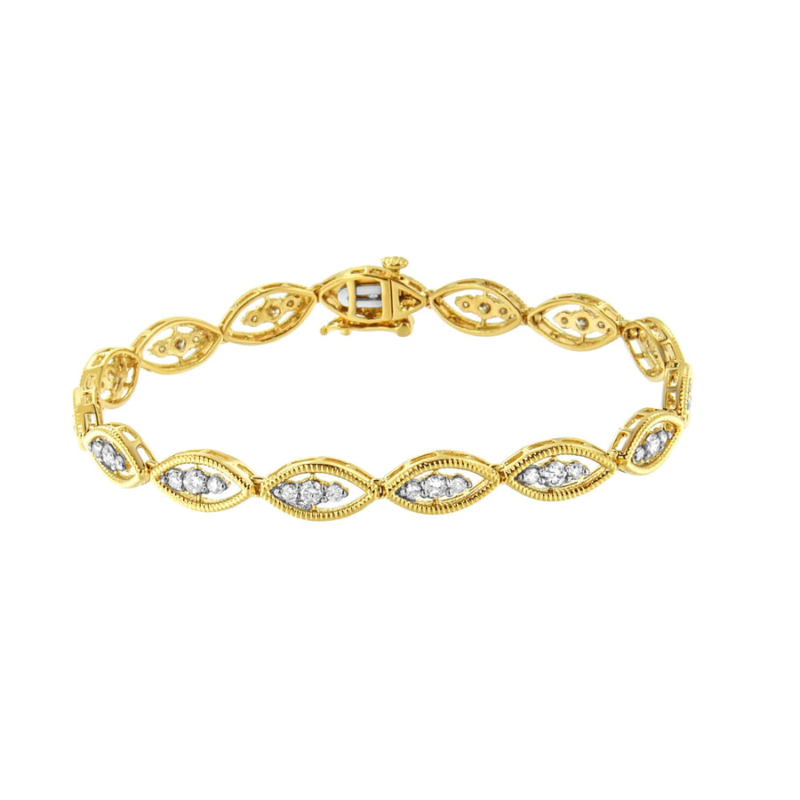 10K Yellow Gold Plated .925 Sterling Silver 1 cttw Prong Set Round-Cut Diamond Link Bracelet (J-K Color, I1-I2 Clarity) - 7.25