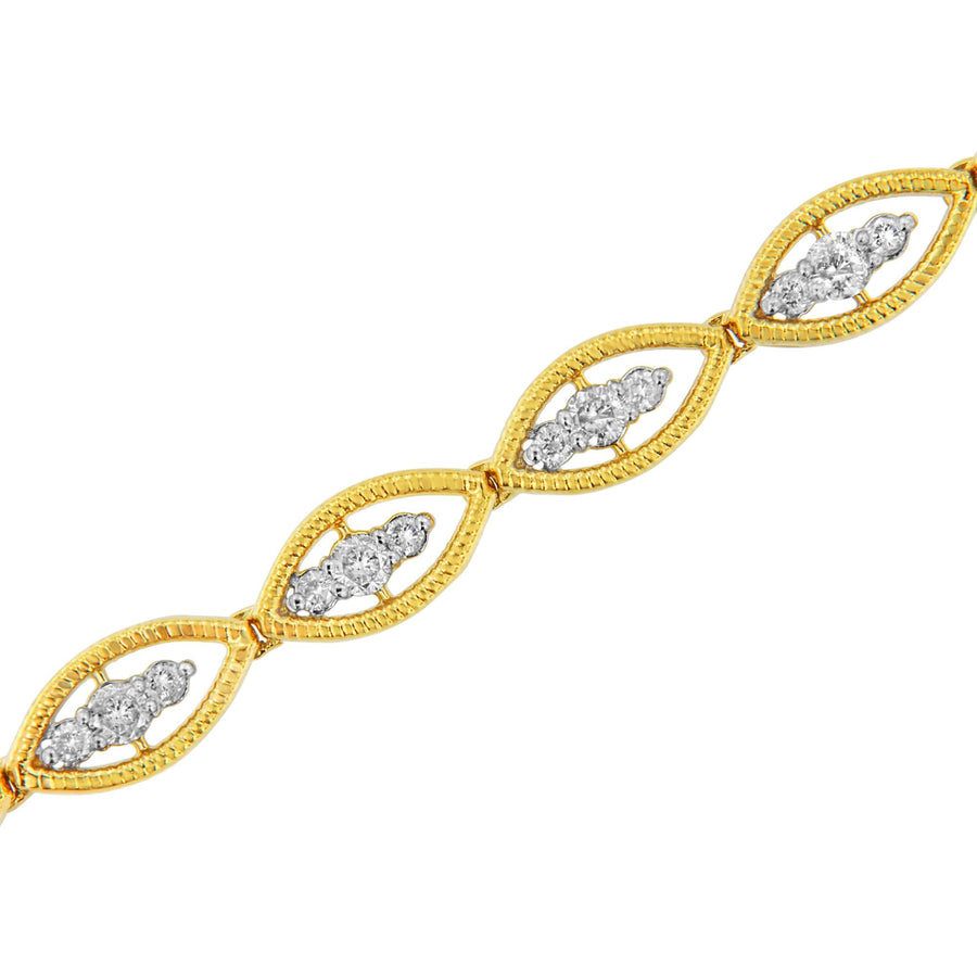 10K Yellow Gold Plated .925 Sterling Silver 1 cttw Prong Set Round-Cut Diamond Link Bracelet (J-K Color, I1-I2 Clarity) - 7.25