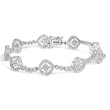 925 sterling silver bracelet with square halo diamond link stones thumbnail 1