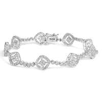 .925 Sterling Silver 3.0 Cttw Diamond Halo Square Shape Link Bracelet (I-J Color, I3 Clarity) - 7.25