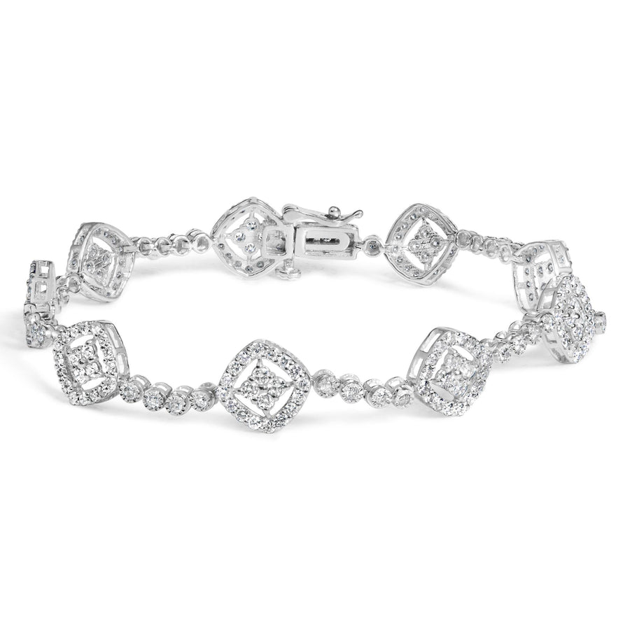 .925 Sterling Silver 3.0 Cttw Diamond Halo Square Shape Link Bracelet (I-J Color, I3 Clarity) - 7.25