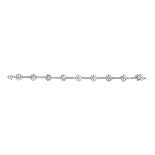 .925 Sterling Silver 3.0 Cttw Diamond Halo Square Shape Link Bracelet (I-J Color, I3 Clarity) - 7.25