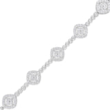 .925 Sterling Silver 3.0 Cttw Diamond Halo Square Shape Link Bracelet (I-J Color, I3 Clarity) - 7.25