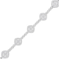 .925 Sterling Silver 3.0 Cttw Diamond Halo Square Shape Link Bracelet (I-J Color, I3 Clarity) - 7.25