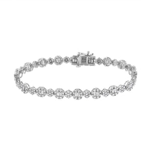 10K White Gold 4.0 cttw Brilliant Round-cut and Baguette Diamond Floral Cluster Link Bracelet (I-J Clarity, I1-I2 Color) - Size 7