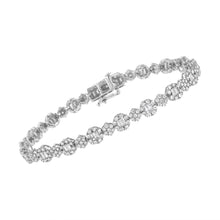 10K White Gold 4.0 cttw Brilliant Round-cut and Baguette Diamond Floral Cluster Link Bracelet (I-J Clarity, I1-I2 Color) - Size 7"-3