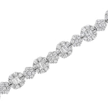 10K White Gold 4.0 cttw Brilliant Round-cut and Baguette Diamond Floral Cluster Link Bracelet (I-J Clarity, I1-I2 Color) - Size 7"-4