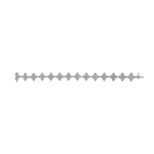 .925 Sterling Silver 1 cttw Miracle-Set Diamond 4 Leaf Clover Link Bracelet (I-J Clarity, I3 Color) - Size 7.25