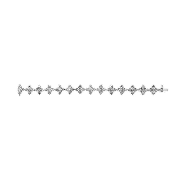 .925 Sterling Silver 1 cttw Miracle-Set Diamond 4 Leaf Clover Link Bracelet (I-J Clarity, I3 Color) - Size 7.25